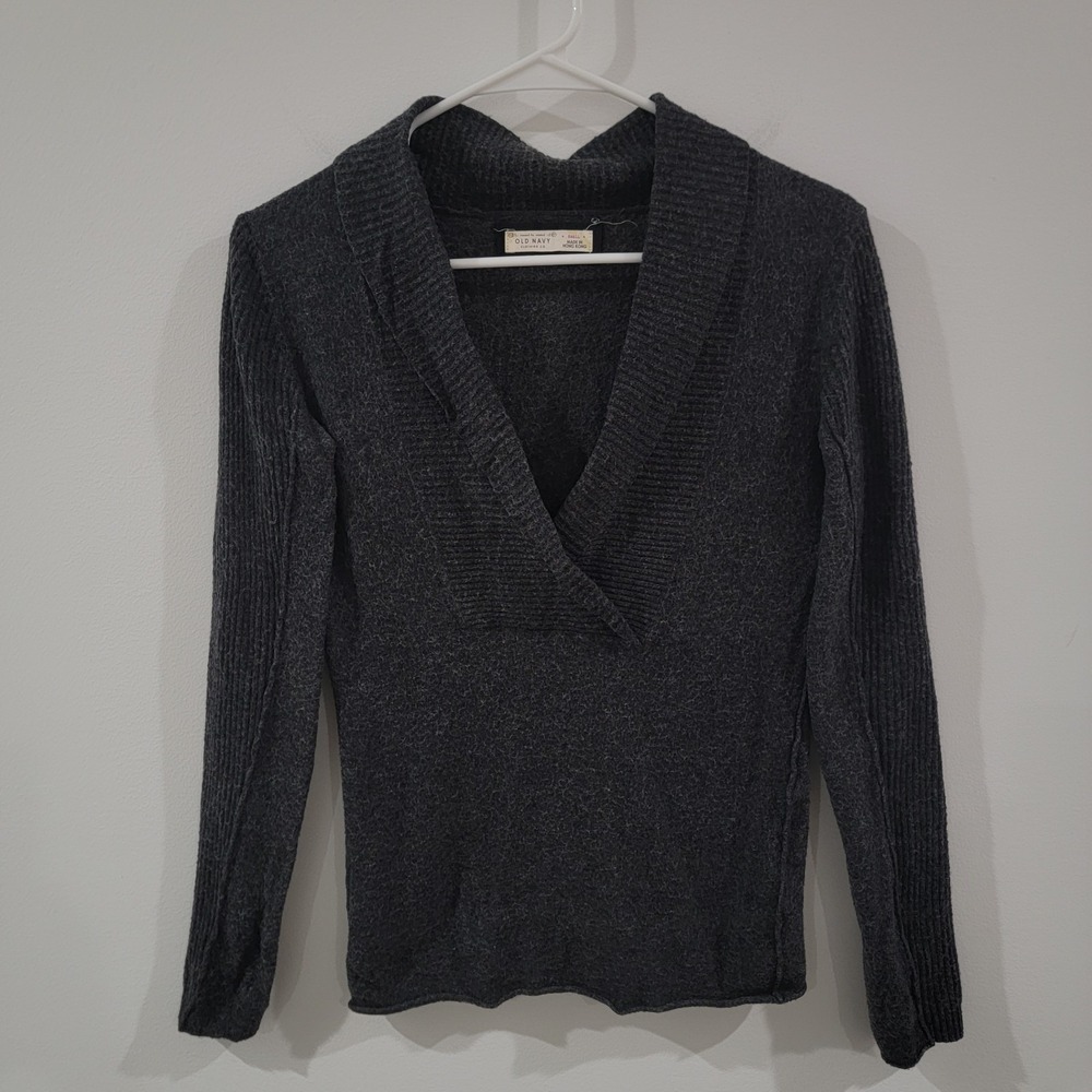 Vintage Y2K Old Navy Womens Shawl Neck Sweater Size Small Gray Elana Preppy Cozy
